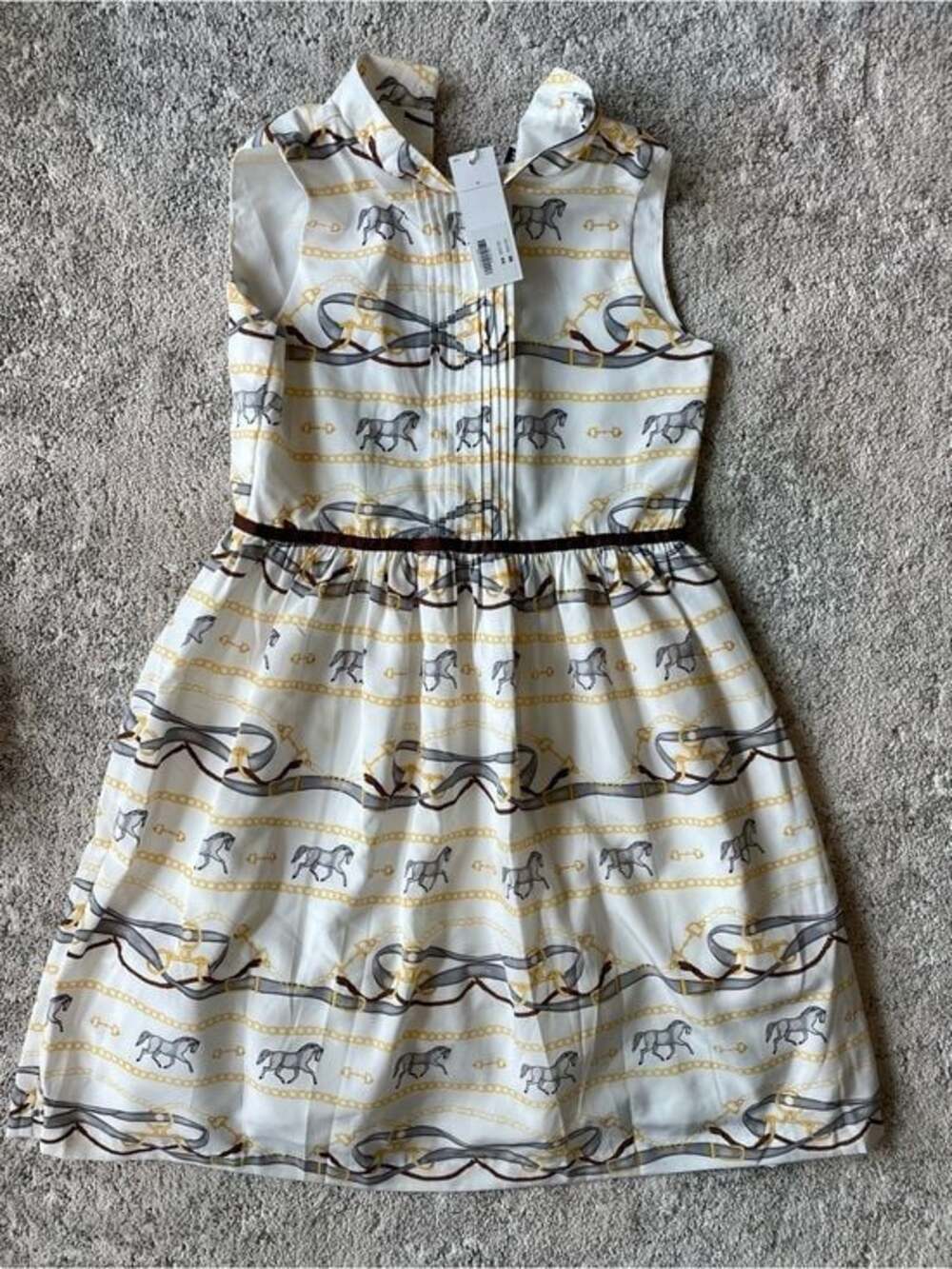 NWT Janie & Jack Equestrian Print Sleeveless Dress - White & Gold